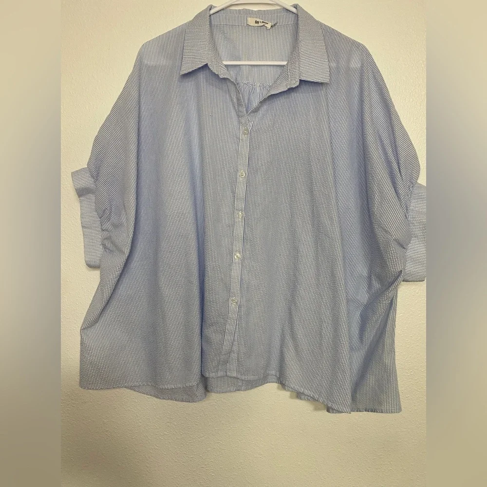 Classic Blue Striped Button Down Shirt for Women - Picture 5 of 14
